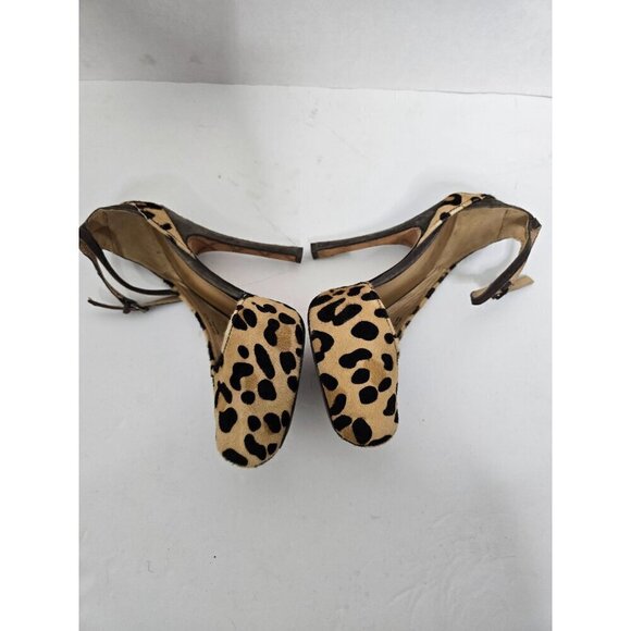 L.A.M.B. Leopard Print Ankle Strap Fur Stiletto High Heels size 7 - Picture 4 of 16